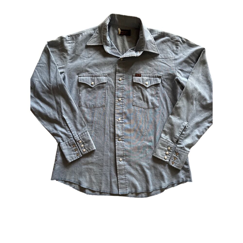 Vintage 70s 80s Wrangler USA Made Pearl Snap Western Shirt Mens L